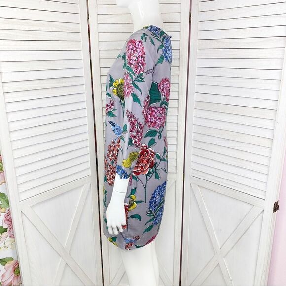 Boden Eliza Floral Bird Print Silk Blend Shift Tunic Dress Gray 4 - Picture 2 of 13
